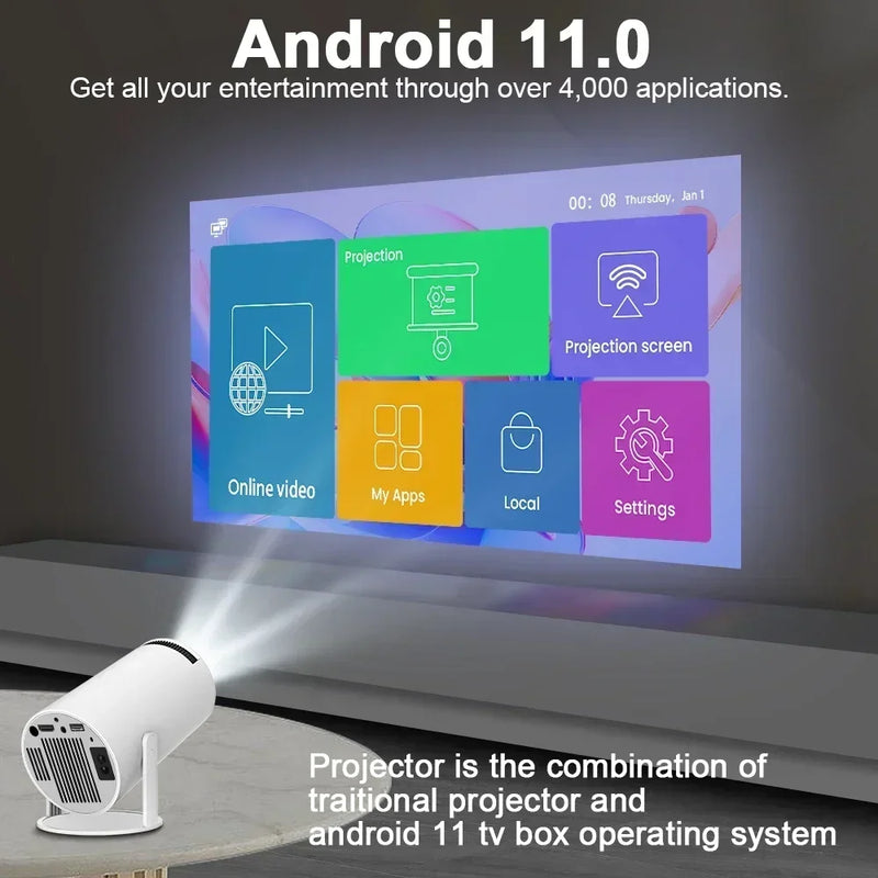 Projetor HY300 PRO 4K Android 11 Dual Wifi6  BT5.0 1080P 1280*720P Home Cinema